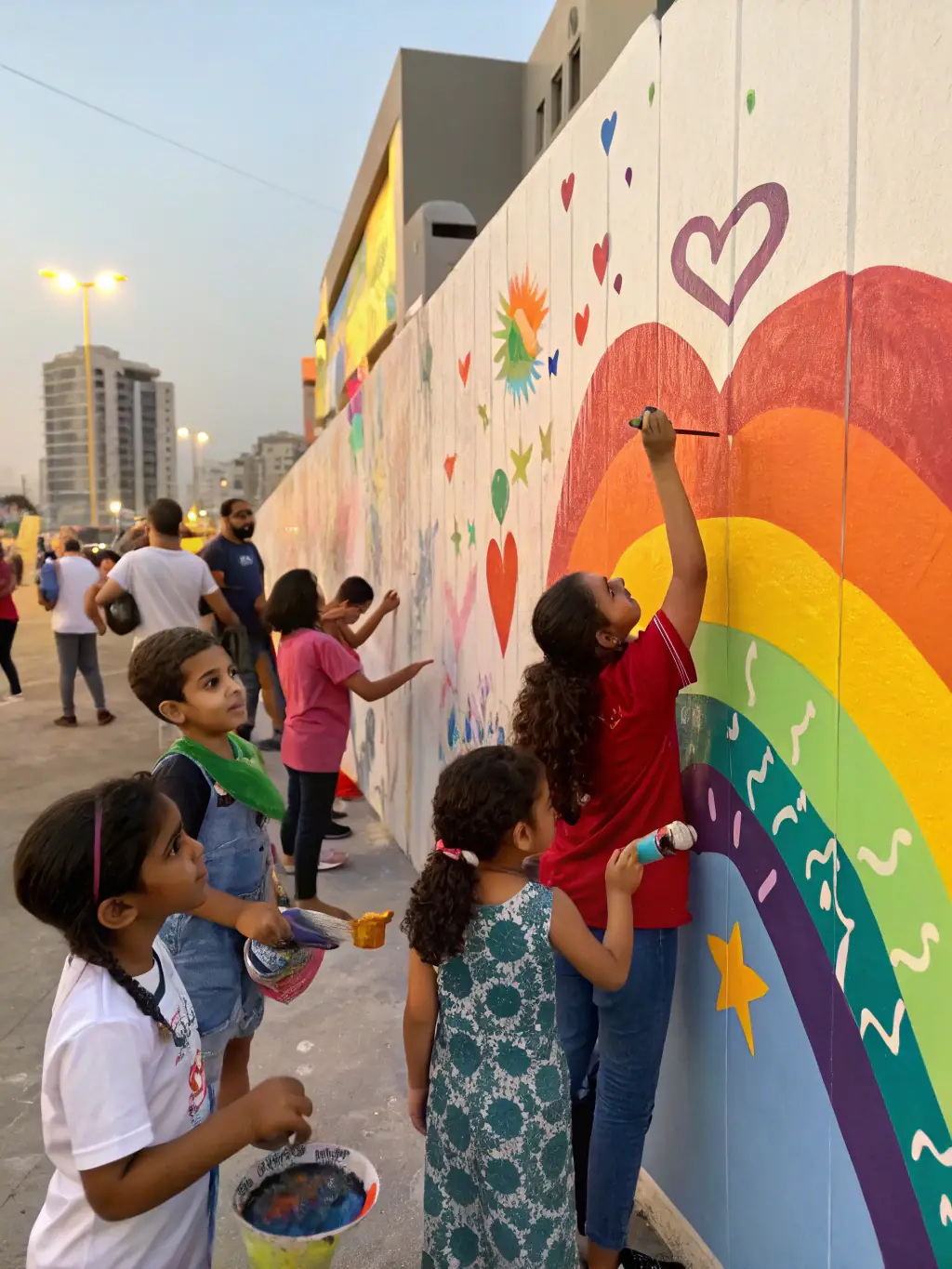 A diverse group of community members participating in a collaborative art project, symbolizing inclusivity and creativity.